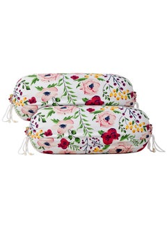 Kuber Industries Kuber Industries Flower Printed Cotton Bolster Cover|Ideal 16x32 Inch Size|Soft & Smooth Cotton|Deewan Round Pillow Cover|Pack of 2 (White & Pink)-44KM0129  - Image 1