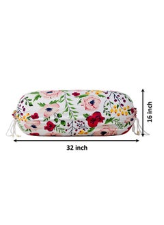 Kuber Industries Kuber Industries Flower Printed Cotton Bolster Cover|Ideal 16x32 Inch Size|Soft & Smooth Cotton|Deewan Round Pillow Cover|Pack of 2 (White & Pink)-44KM0129  - Image 5