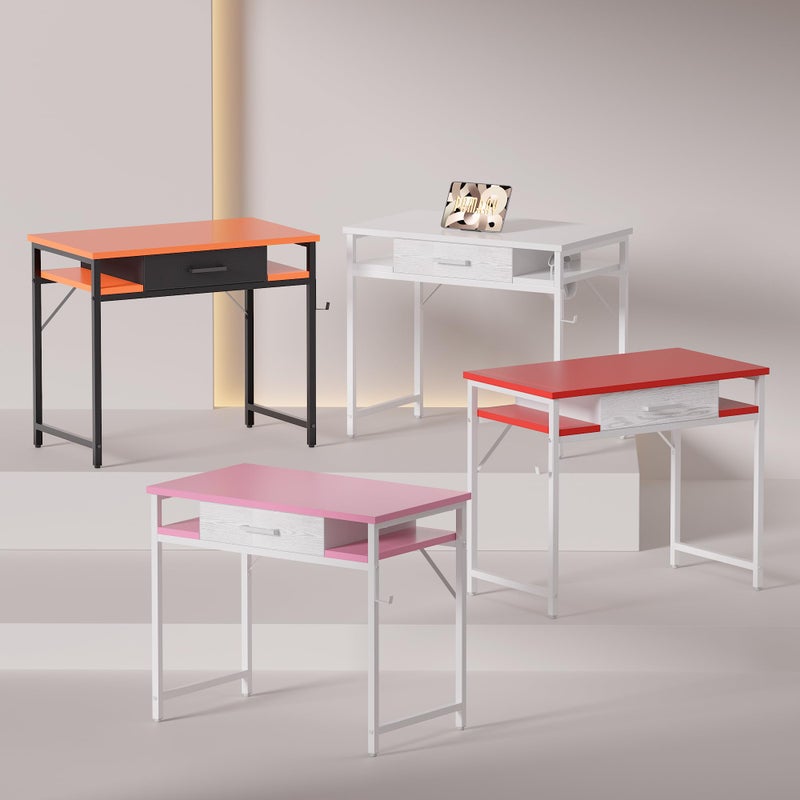 Pamray 32 Inch Small Computer Desk with Drawer and Shelves Simple Study Work Table for Bedroom White - Image 3