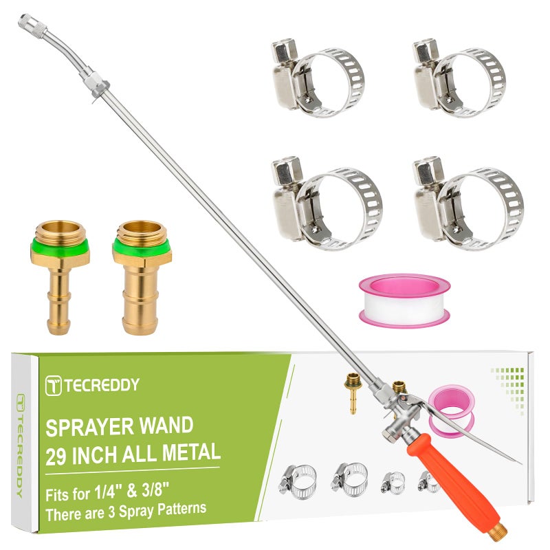 Tecreddy Replacement Pump Sprayer Wand 29 Inch All Metal Spray Wand for Tank Sprayer with Stainless Steel Extension Tubes 14 38 Brass Barbs Joint Parts for Weed Lawn Plants Careing Watering - Image 2