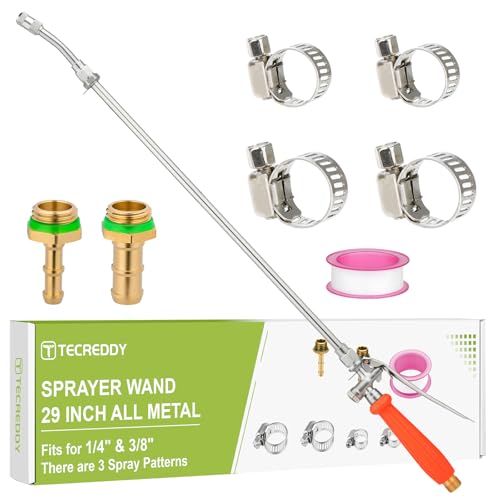 Tecreddy Replacement Pump Sprayer Wand 29 Inch All Metal Spray Wand for Tank Sprayer with Stainless Steel Extension Tubes 14 38 Brass Barbs Joint Parts for Weed Lawn Plants Careing Watering - Image 1