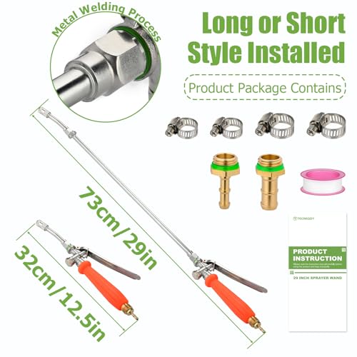 Tecreddy Replacement Pump Sprayer Wand 29 Inch All Metal Spray Wand for Tank Sprayer with Stainless Steel Extension Tubes 14 38 Brass Barbs Joint Parts for Weed Lawn Plants Careing Watering - Image 3