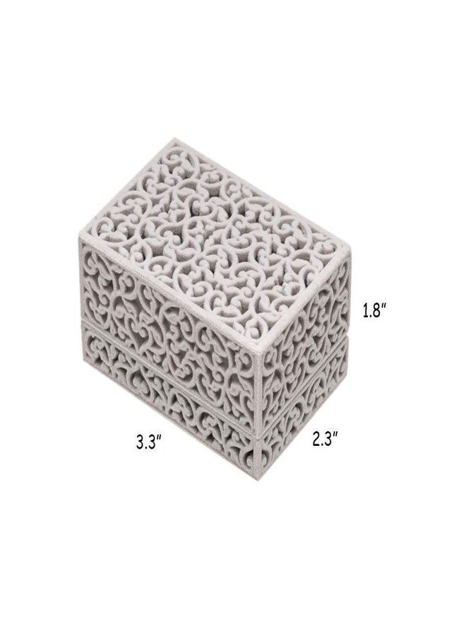 Giftop Hollow Velvet Ring Box Velvet Jewelry Box for Rings Couple Double Ring Bearer Box Engagement Gift (Gray) - Image 5