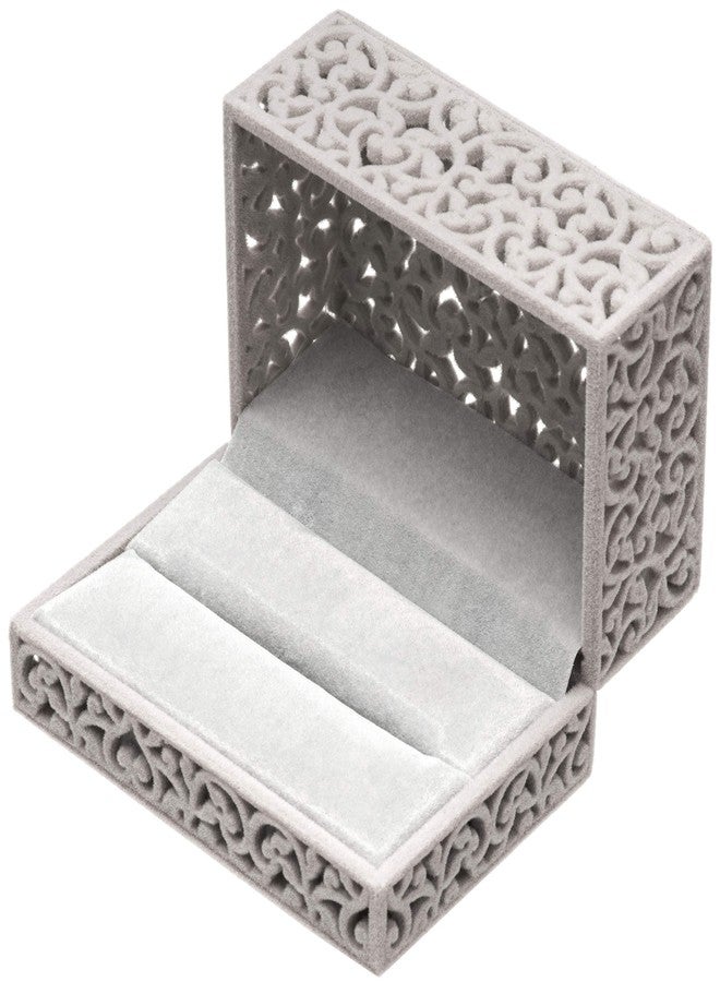 Giftop Hollow Velvet Ring Box Velvet Jewelry Box for Rings Couple Double Ring Bearer Box Engagement Gift (Gray) - Image 2