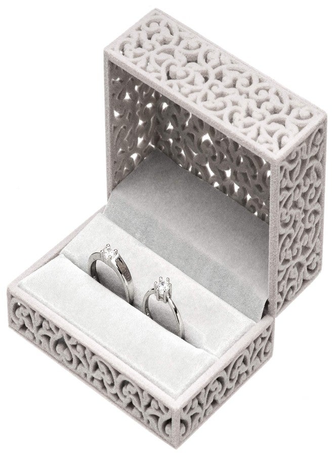 Giftop Hollow Velvet Ring Box Velvet Jewelry Box for Rings Couple Double Ring Bearer Box Engagement Gift (Gray) - Image 1