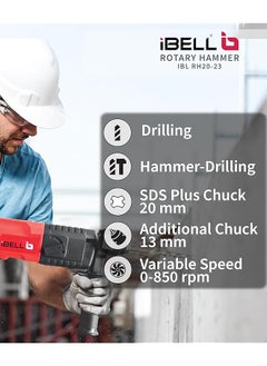 iBELL Rotary Hammer Drill Machine Rh20 23 Sds Chuck 500W 850Rpm 20Mm With Accessories  - Image 4