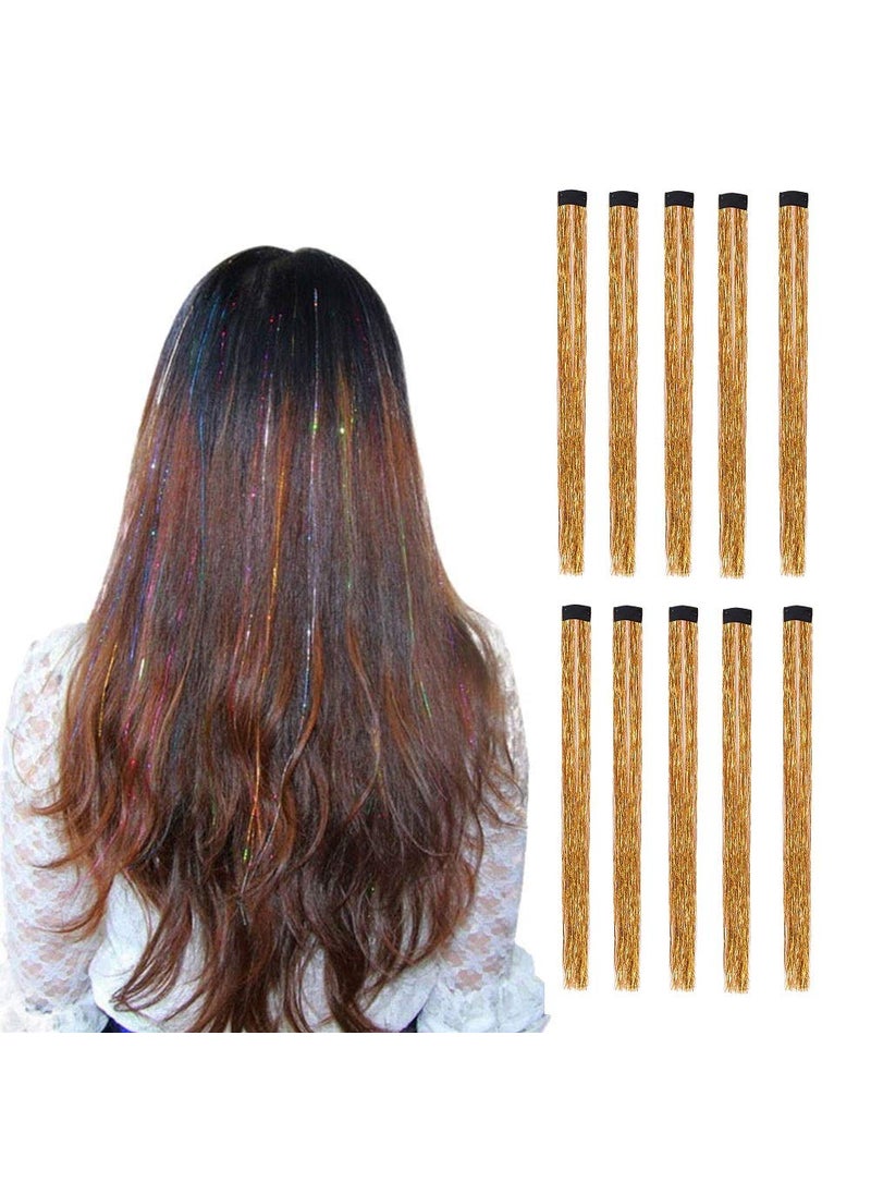 Liasun 10Pcsset Highlight Glitter Tinsel Hair Extensions Clip In  Colored Party Sparkling  Shiny Hair Extensions  MultiColors Hair Streak Bling Hairpieces Champaign Gold 
