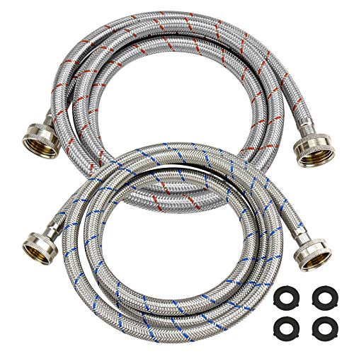 Beaquicy 6 Ft Washer Stainless Steel Hoses Braided Stainless Steel Water Supply Line - Hot and Cold Striped Water Supply Lines for Washing Machine - 2 Pack - Image 3