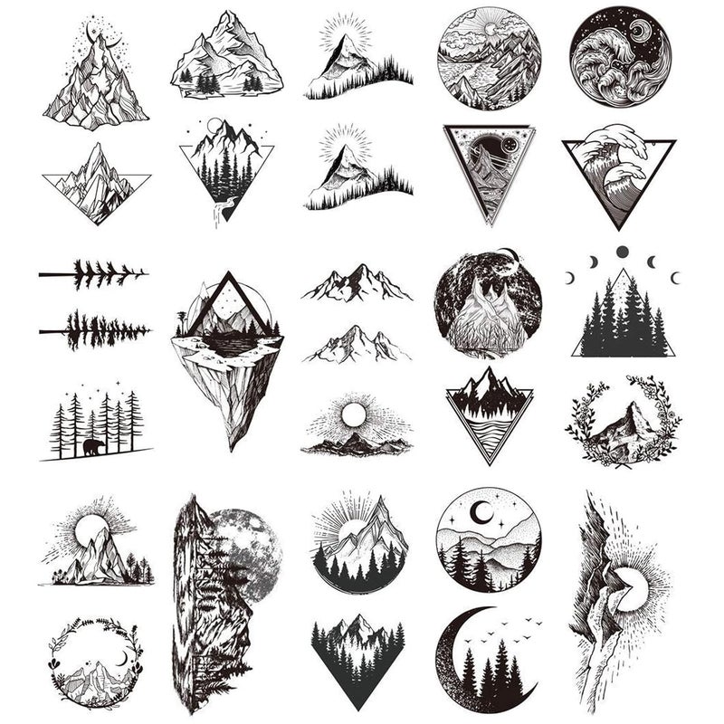 Ooopsiun Ooopsiun 20 Sheets Black Mountain Temporary Tattoos for Adult Men Women, Waterproof Fake Tattoos Body Art Sticker for Hand Neck Wrist Arm
