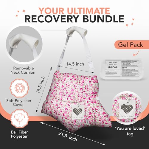W&F HOME Hysterectomy Pillow for Abdominal Surgery, C Section Pillows, Post Hysterectomy Recovery Must Haves, Recovery Gifts Products, After Surgeries Tummy Tuck Pillow, Heart Surgery Pillows - Pink Flower - Image 2