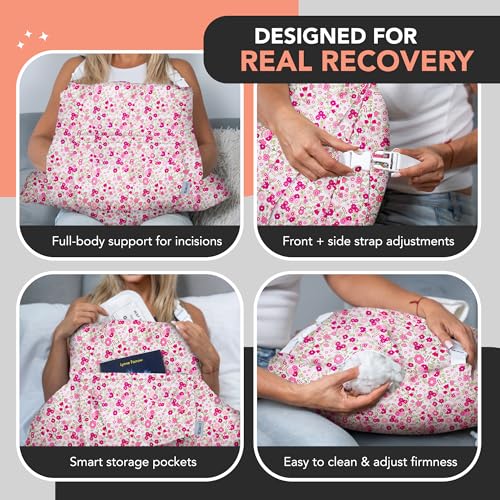 W&F HOME Hysterectomy Pillow for Abdominal Surgery, C Section Pillows, Post Hysterectomy Recovery Must Haves, Recovery Gifts Products, After Surgeries Tummy Tuck Pillow, Heart Surgery Pillows - Pink Flower - Image 4