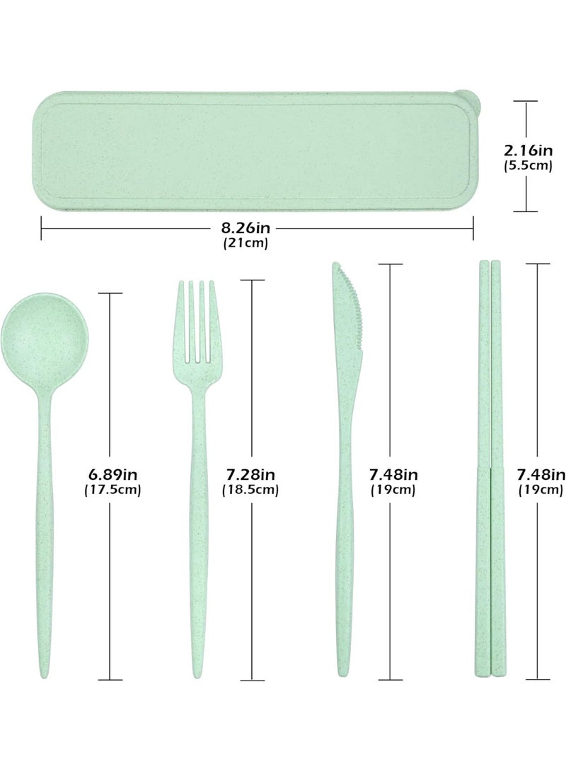 4 مجموعات من أدوات السفر القابلة لإعادة الاستخدام مع حقيبة لحفظ أدوات الغداء، ومجموعة أدوات الغداء المحمولة المكونة من عيدان الطعام والسكين والشوكة والملعقة للاستخدام اليومي أثناء السفر - Image 2