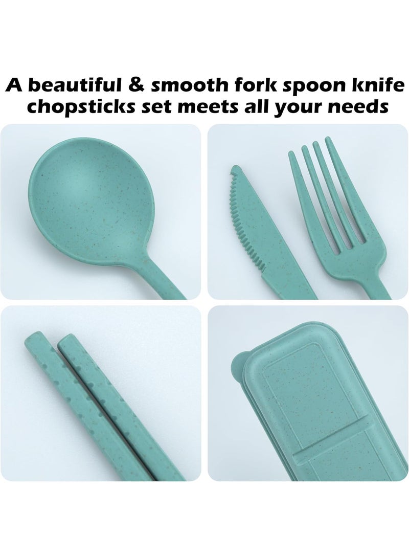 4 مجموعات من أدوات السفر القابلة لإعادة الاستخدام مع حقيبة لحفظ أدوات الغداء، ومجموعة أدوات الغداء المحمولة المكونة من عيدان الطعام والسكين والشوكة والملعقة للاستخدام اليومي أثناء السفر - Image 3