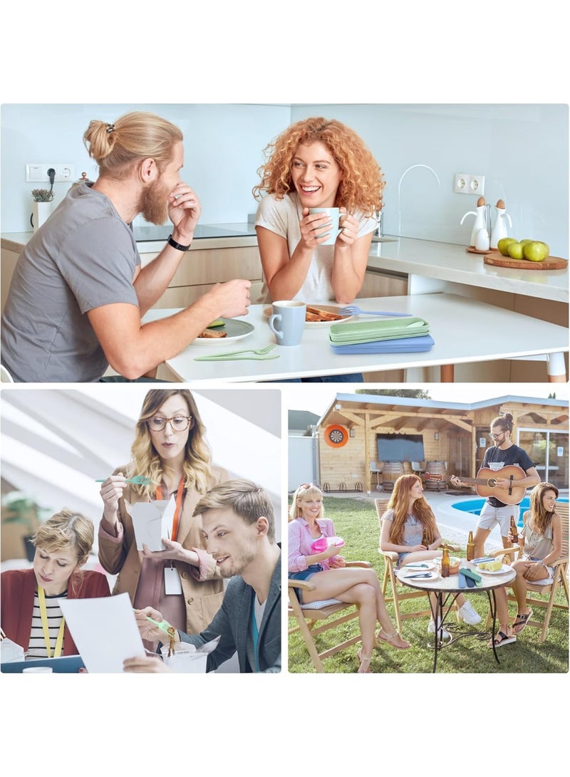 4 مجموعات من أدوات السفر القابلة لإعادة الاستخدام مع حقيبة لحفظ أدوات الغداء، ومجموعة أدوات الغداء المحمولة المكونة من عيدان الطعام والسكين والشوكة والملعقة للاستخدام اليومي أثناء السفر - Image 5