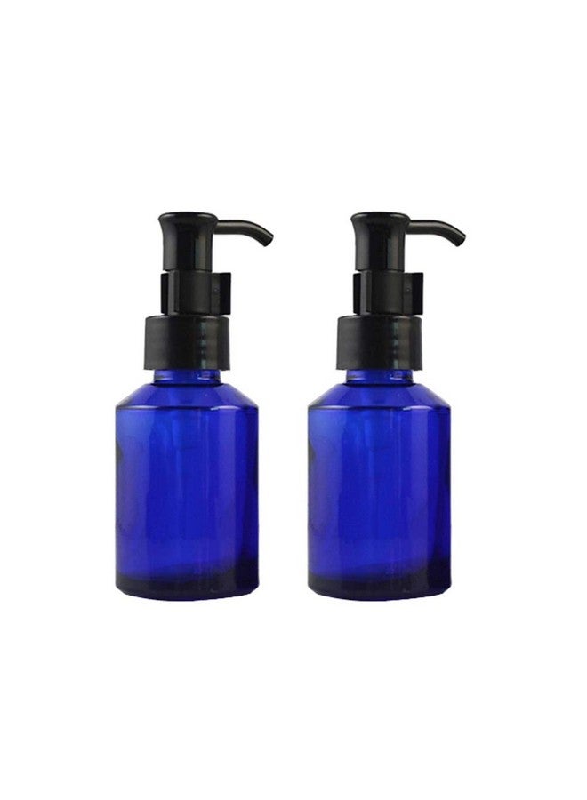 Elandy 2PCS 60ML/2oz Blue Glass Pump Bottles with Black Pump Top Cosmetic Make-up Cream Lotion Sample Packing Storage Container Vial Jar for Emulsion Essence - Image 1