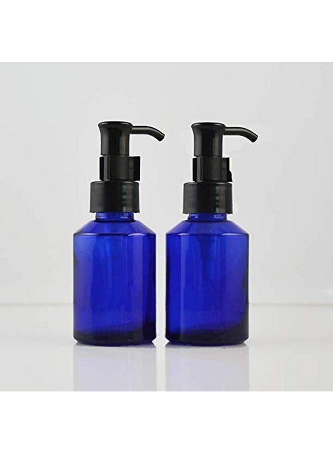 Elandy 2PCS 60ML/2oz Blue Glass Pump Bottles with Black Pump Top Cosmetic Make-up Cream Lotion Sample Packing Storage Container Vial Jar for Emulsion Essence - Image 4