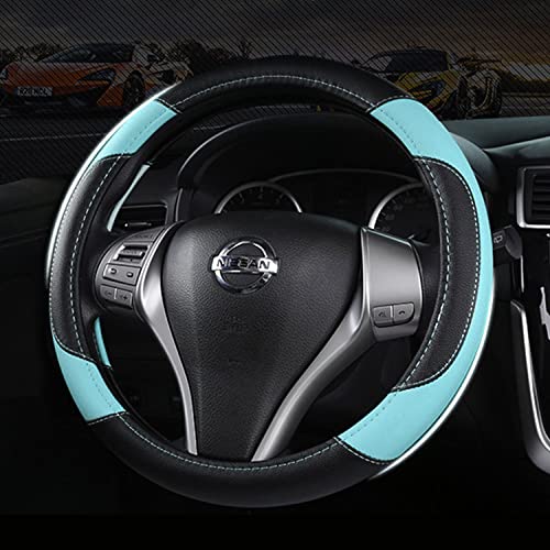 szttswamp Leather Car Steering Wheel Cover, Non-Slip Car Wheel Cover Protector Breathable Microfiber Leather Universal Fit for Most Cars (Blue) - Image 4