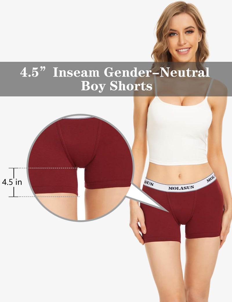 Molasus 4.5" Inseam Womens Trunks Underwear Soft Cotton Boxer Briefs Ladies Anti Chafing Boy Shorts Panties Pack of 4 - Image 2