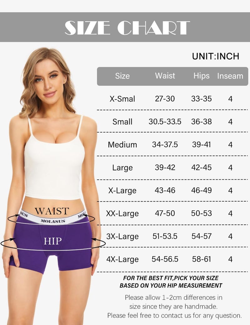 Molasus 4.5" Inseam Womens Trunks Underwear Soft Cotton Boxer Briefs Ladies Anti Chafing Boy Shorts Panties Pack of 4 - Image 5
