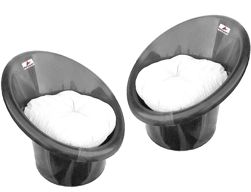 ANJWAR ANJWAR Plastic Tub ChairsArm ChairsChairs For Home Living RoomIndoor And Outdoor Chairs With Complimentary Cushions Set Of 02 Silver Black  - Image 1