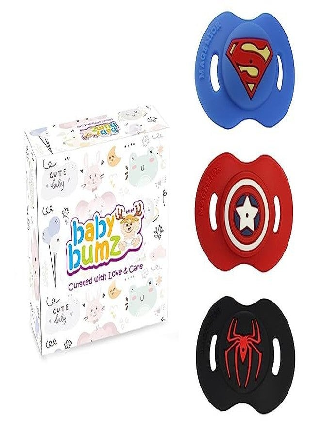 WAHHSON Baby Bumz Soft Nipple Baby Pacifier | BPA-Free for Babies from 0-6 Months | Baby Soother with Unique Shape to Support, Teether & Pacifier for Newborn Baby (Pack of 3 (Multicolor))