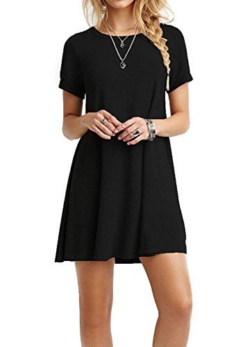 TINYHI Women's Swing Loose Short Sleeve Tshirt Fit Comfy Casual Flowy Tunic Cotton Dress Black,X-Large - Image 1