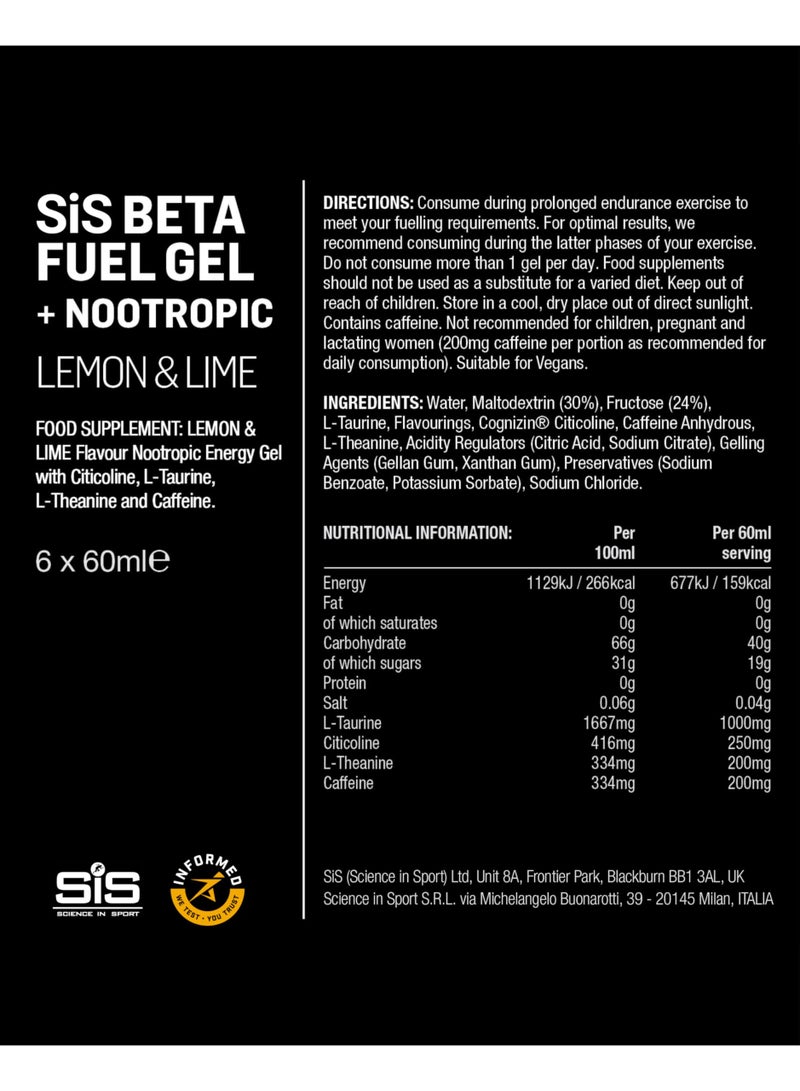 SIS Beta Fuel Energy Gels + Nootropics | Cognizin Citicoline | 40g Carbohydrates | 1:0.8 Maltodextrin:Fructose Ratio | Easily Digestible | Running Gels | Lemon & Lime Flavour | 6 Pack - Image 5