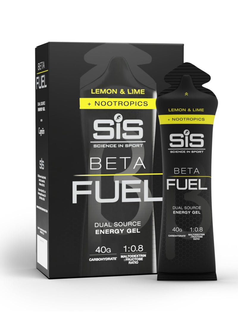 SIS Beta Fuel Energy Gels + Nootropics | Cognizin Citicoline | 40g Carbohydrates | 1:0.8 Maltodextrin:Fructose Ratio | Easily Digestible | Running Gels | Lemon & Lime Flavour | 6 Pack - Image 1