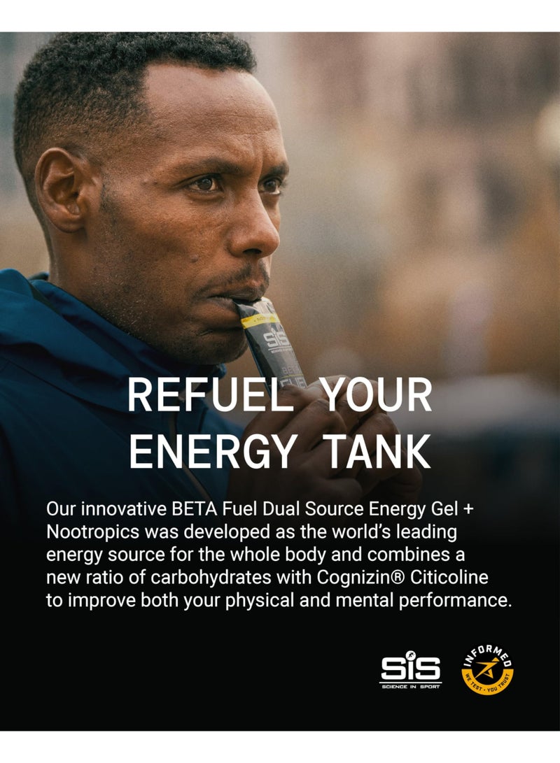 SIS Beta Fuel Energy Gels + Nootropics | Cognizin Citicoline | 40g Carbohydrates | 1:0.8 Maltodextrin:Fructose Ratio | Easily Digestible | Running Gels | Lemon & Lime Flavour | 6 Pack - Image 3