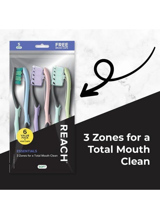 ريتش فرشاة أسنان ريتش إسينشالز مع أغطية فرشاة أسنان، شعيرات ناعمة متعددة المناطق بزاوية، مقبض مُحدد، مكشطة لسان، 6 قطع - Image 2