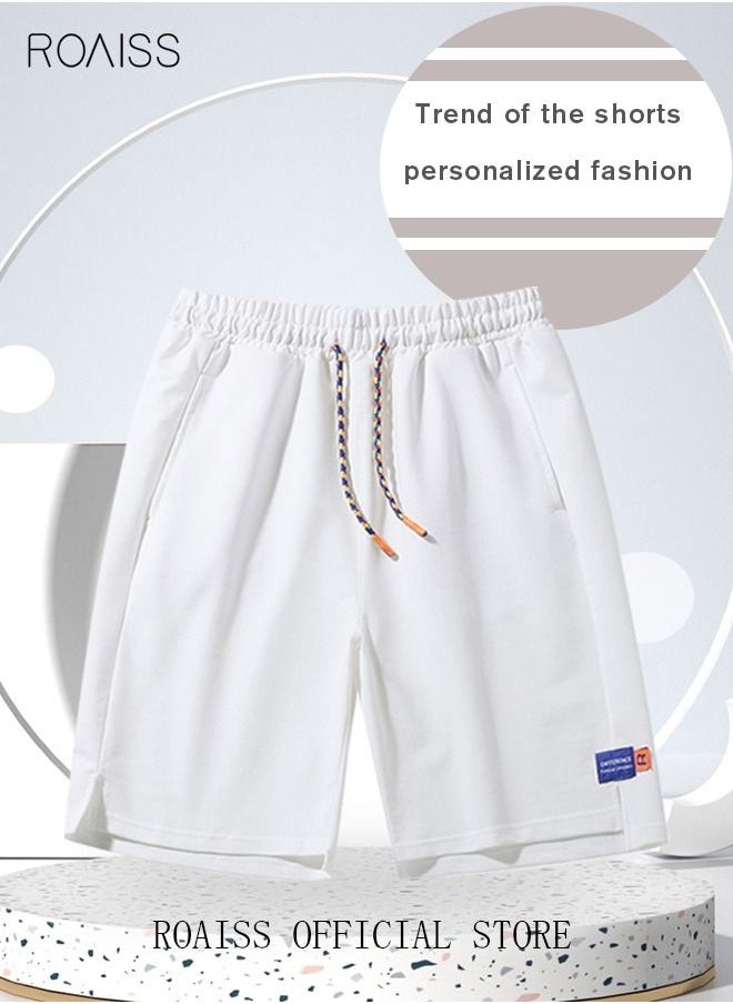 roaiss Men's Casual Swimming Trunks Beachwear Drawstring Waist Beach Pants Loose Five Point Pants Sports Running Boxer Swim Shorts Swimsuit Summer Everyday Clothing White  - Image 4