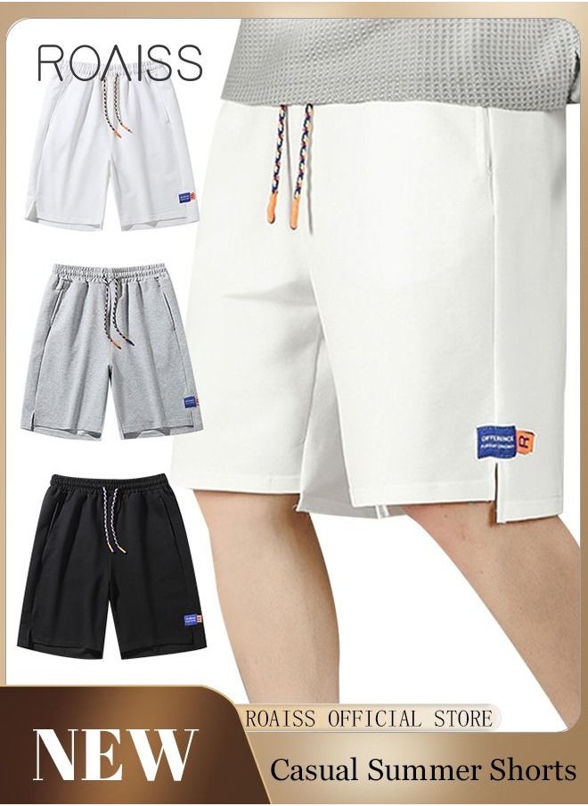 roaiss Men's Casual Swimming Trunks Beachwear Drawstring Waist Beach Pants Loose Five Point Pants Sports Running Boxer Swim Shorts Swimsuit Summer Everyday Clothing White  - Image 1