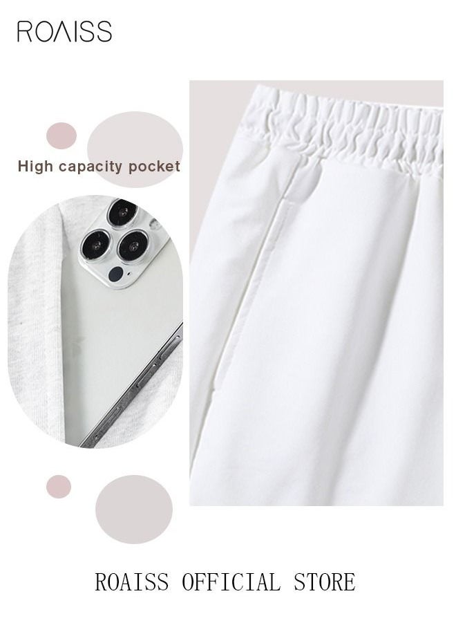 roaiss Men's Casual Swimming Trunks Beachwear Drawstring Waist Beach Pants Loose Five Point Pants Sports Running Boxer Swim Shorts Swimsuit Summer Everyday Clothing White  - Image 5