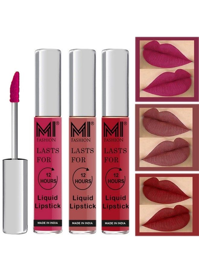 MI FASHION Lipsticks Liquid For Women Liquid Matte Pink Lipstick Long Lasting Bobby Brown Lipsticks Red Lipstick Matte Long Lasting Set Of 3 Pcs  - Image 1