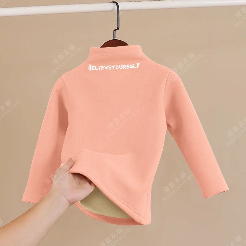 Childrens Thermal Underwear fleece-lined Thickened suit Middle and Big Children Boys Girls Warm Base Heating Autumn Clothes Autumn Pants Winter Pink top letter el [q3 top] 