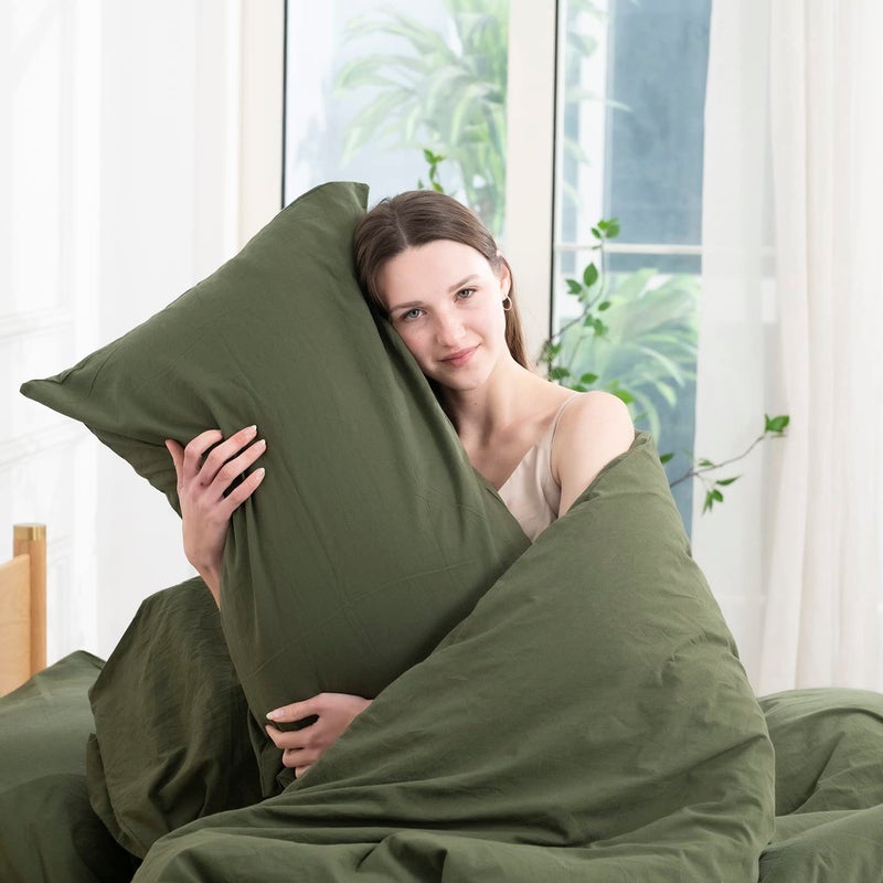 ECOCOTT Ecocott 100% Natural Cotton Pillowcases King Size Avocado Green 2 Pack Pillow Cases with Envelope Closure (King  20""x36"")  - Image 5