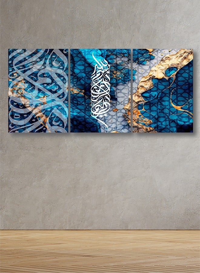 Marktna Set Of 3 Framed Canvas Wall Arts Stretched Over Wooden Frame with an Islamic Design - Image 1