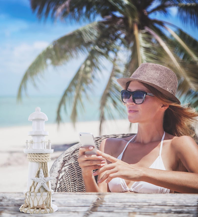 Puzzled COTA Global Small White Wooden Lighthouse Decor - Handmade Wooden Lighthouse Beach Decorations for Home with Decorative Starfish Decor - 8.75 Inches - Image 4