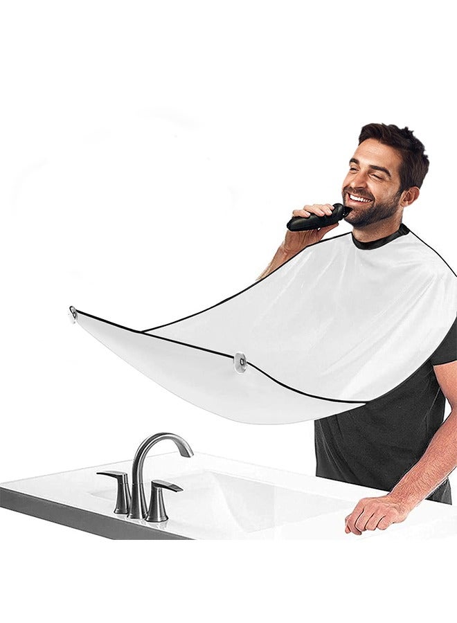 عام مريلة اللحية للرجال، مريلة هدية لتشذيب اللحية للحلاقة وقص الشعر، قطعة قماش مقاومة للماء غير لاصقة لالتقاط الشعر مع كوبين شفط، باللون الأبيض - Image 1