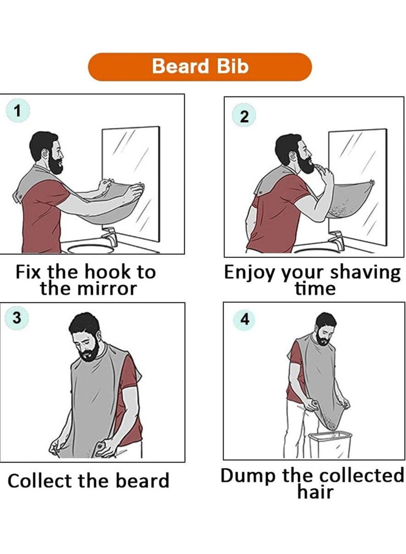 عام مريلة اللحية للرجال، مريلة هدية لتشذيب اللحية للحلاقة وقص الشعر، قطعة قماش مقاومة للماء غير لاصقة لالتقاط الشعر مع كوبين شفط، باللون الأبيض - Image 3
