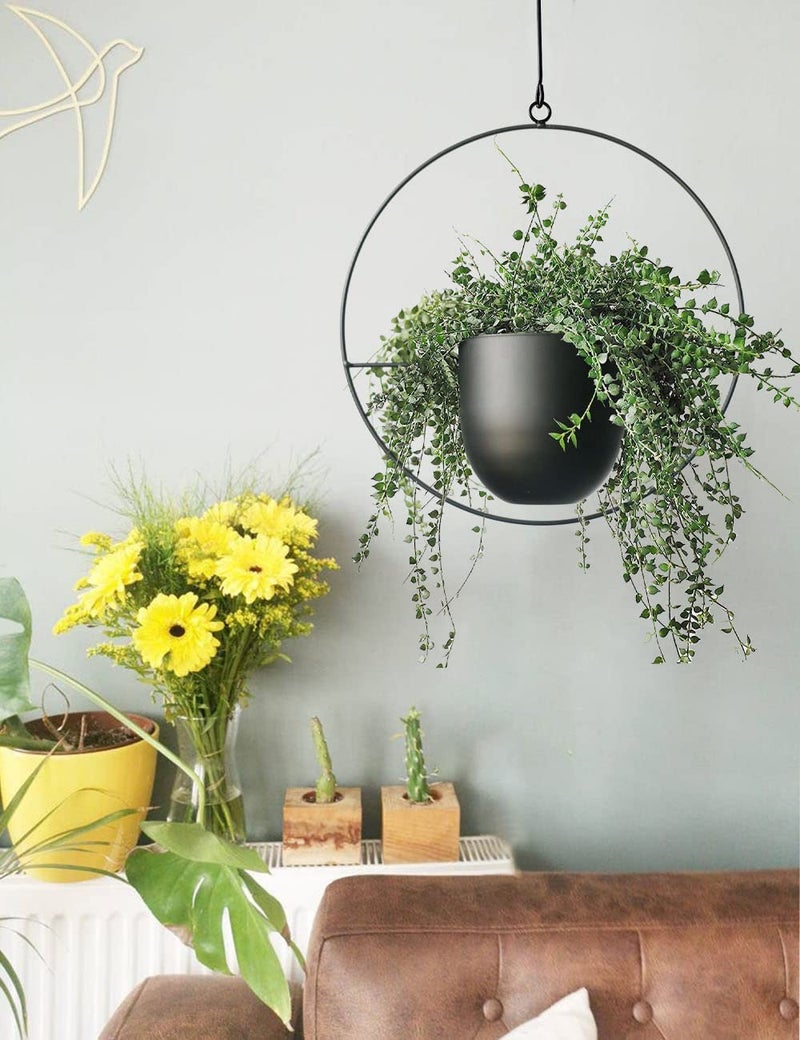 ABETREE Hanging Planter for Indoor Outdoor Plants Metal Mid Century Minimalist Wall Ceiling Plant Hanger, Hanging Flower Pot Basket Holder for Home Office Décor(Black) - Image 4