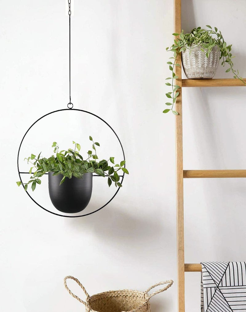 ABETREE Hanging Planter for Indoor Outdoor Plants Metal Mid Century Minimalist Wall Ceiling Plant Hanger, Hanging Flower Pot Basket Holder for Home Office Décor(Black) - Image 3