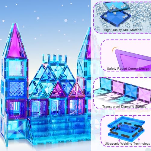 AFUNX Magnetic Tiles 116PCS Magnet Building Blocks 3D Diamond Magnetic Blocks Construction Stem Toys for Kids Educational Toys for Boys Girls Ages 3 4 5 6 7 8 116 PCS - Image 5