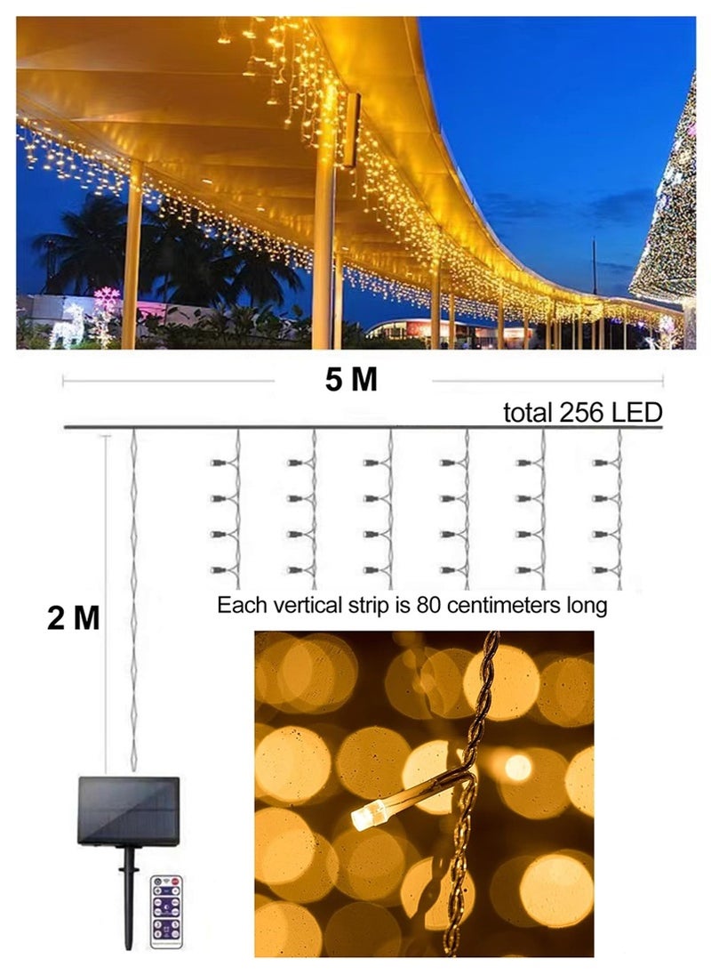 تابيت 5M 256 LEDs ضوء سلسلة الجليد الشمسي ، 8 أوضاع ضوء الجني الشمسي مع ضوء السلك النحاسي عن بعد ، ضوء الديكور في الهواء الطلق المقاوم للماء لمهرجان حفلة الزفاف الحديقة (أبيض دافئ)  - Image 2