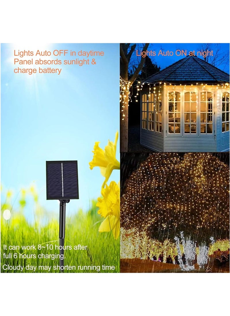 تابيت 5M 256 LEDs ضوء سلسلة الجليد الشمسي ، 8 أوضاع ضوء الجني الشمسي مع ضوء السلك النحاسي عن بعد ، ضوء الديكور في الهواء الطلق المقاوم للماء لمهرجان حفلة الزفاف الحديقة (أبيض دافئ)  - Image 5