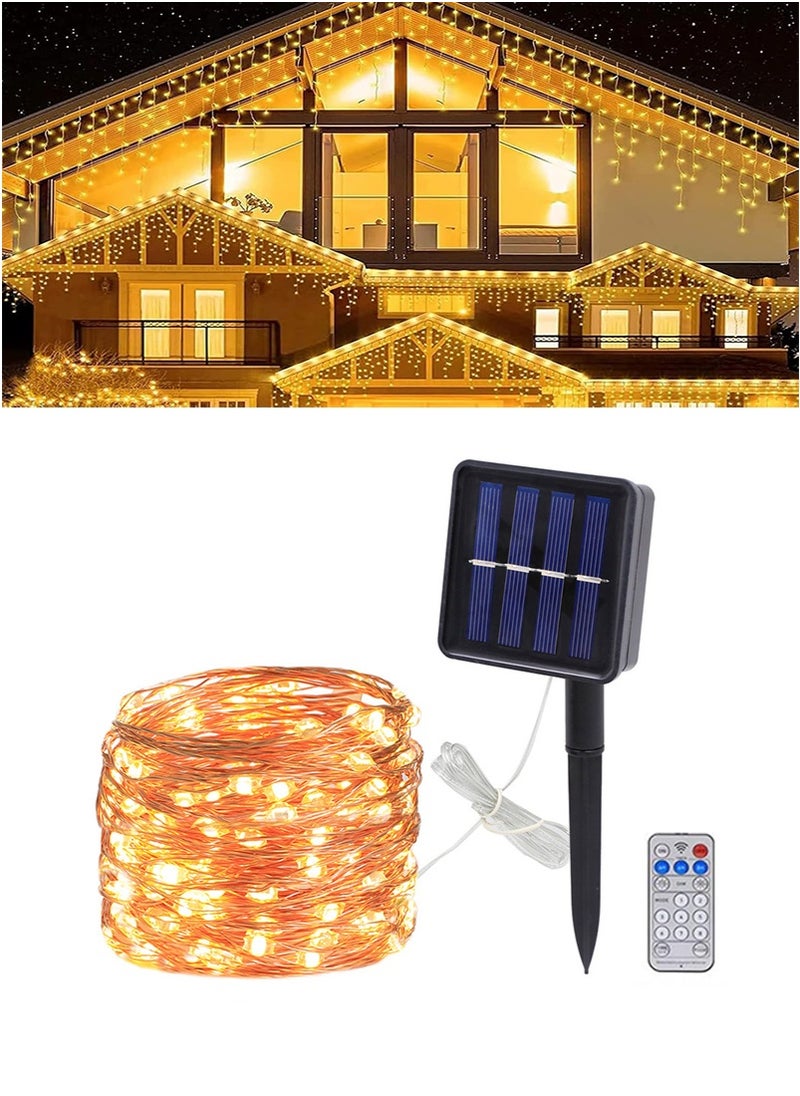 تابيت 5M 256 LEDs ضوء سلسلة الجليد الشمسي ، 8 أوضاع ضوء الجني الشمسي مع ضوء السلك النحاسي عن بعد ، ضوء الديكور في الهواء الطلق المقاوم للماء لمهرجان حفلة الزفاف الحديقة (أبيض دافئ)  - Image 1