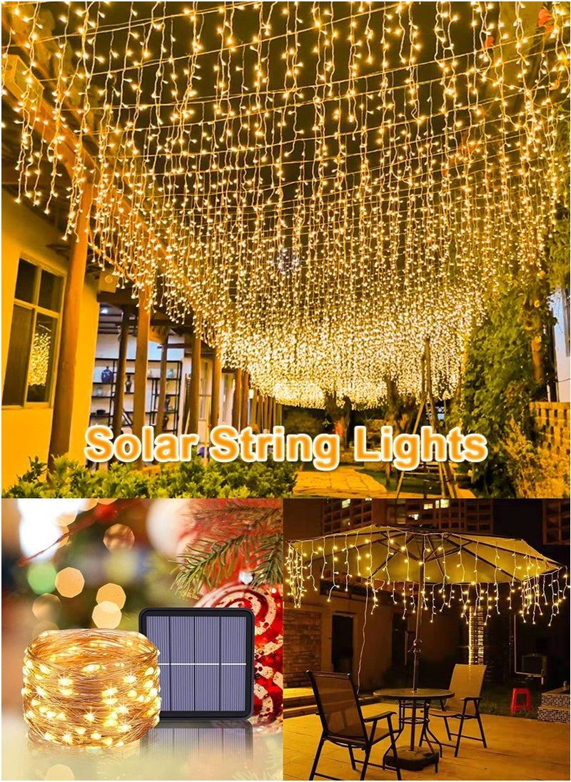 تابيت 5M 256 LEDs ضوء سلسلة الجليد الشمسي ، 8 أوضاع ضوء الجني الشمسي مع ضوء السلك النحاسي عن بعد ، ضوء الديكور في الهواء الطلق المقاوم للماء لمهرجان حفلة الزفاف الحديقة (أبيض دافئ)  - Image 3