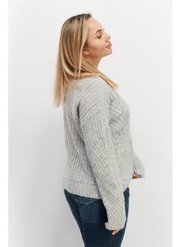 ESPRIT Women Crew Neck Knitted Sweaters, Grey  - Image 3