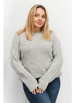 ESPRIT Women Crew Neck Knitted Sweaters, Grey  - Image 1