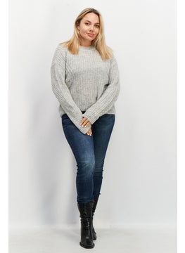 ESPRIT Women Crew Neck Knitted Sweaters, Grey  - Image 4
